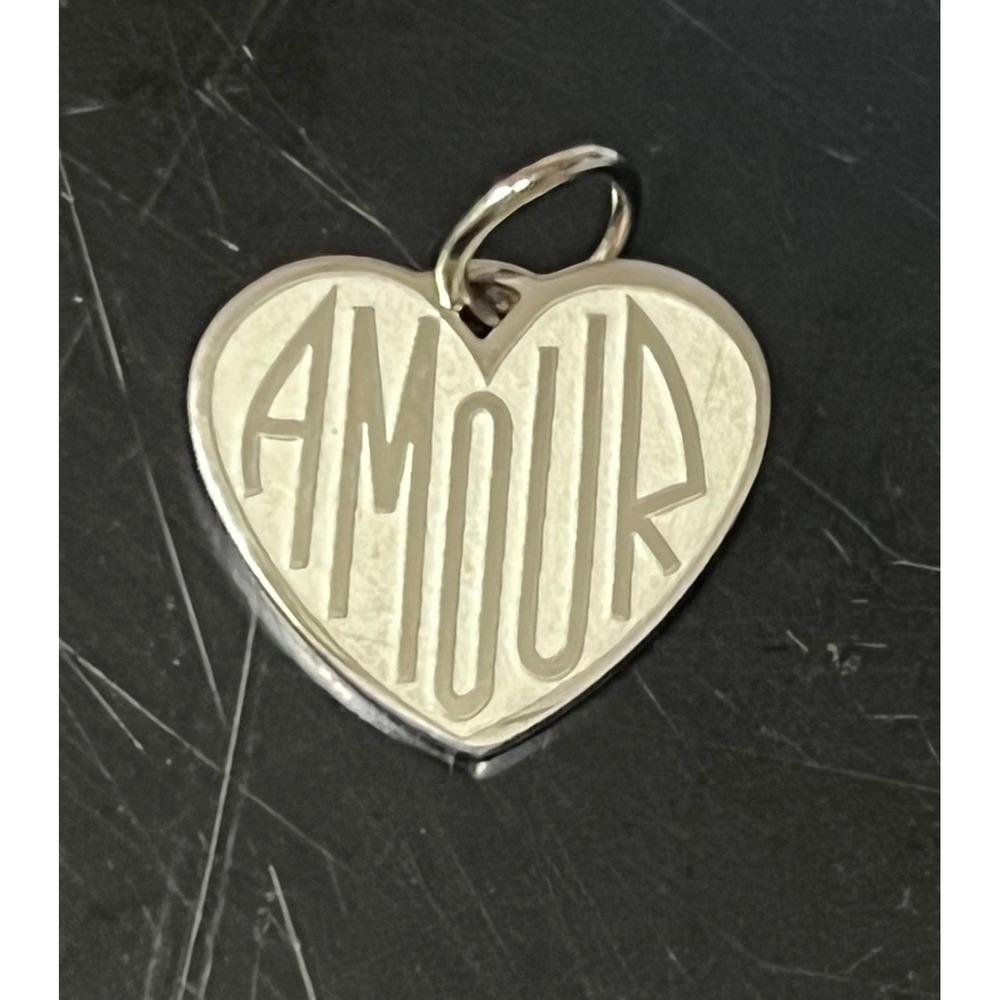 Amour Heart Charm Silvertone PVD Stainless Steel Pendant 15mm